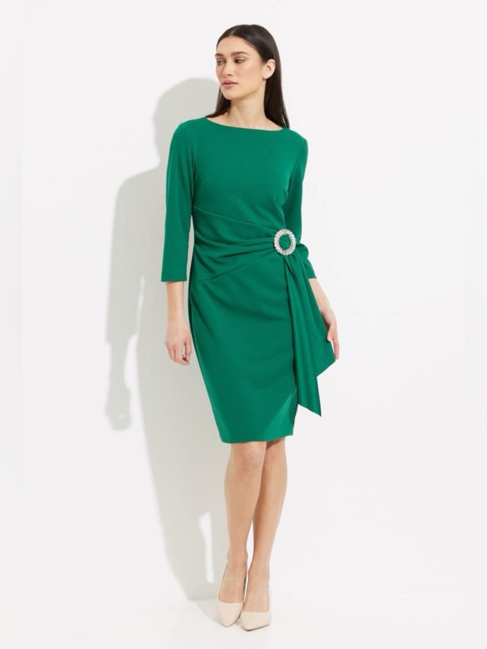Joseph Ribkoff Signature True Emerald Jewel-Buckle Sheath Dress Size 8